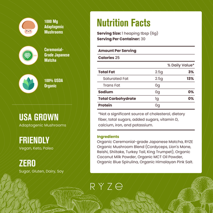 RYZE Organic Mushroom Matcha Starter Kit (60 servings)